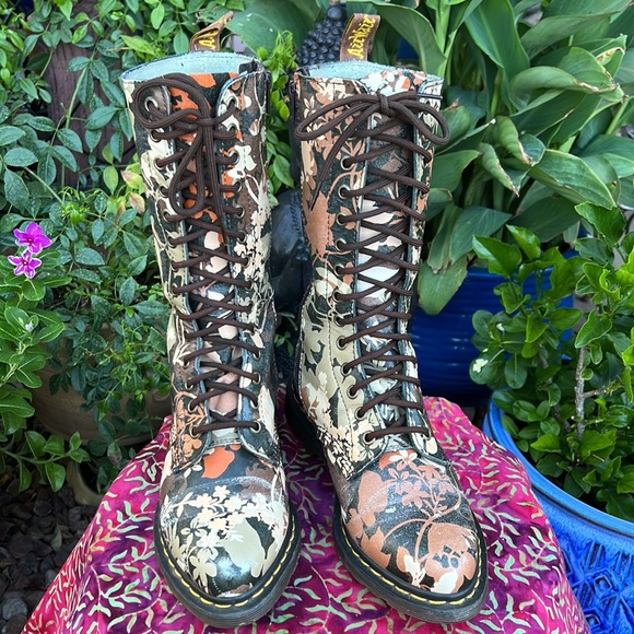 Dr. Martens Cerys Pointed Toe Floral 14 Eye Tall Boots - Picture 7 of 17